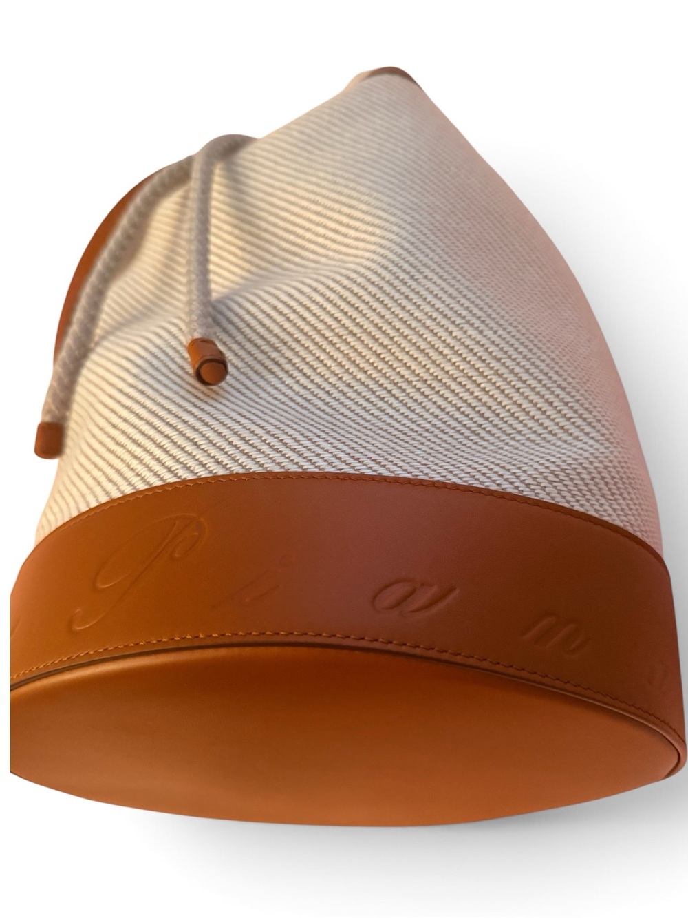 Loro Piana Cream Canvas Bucket Tote with Tan Leather Trim and Canvas Cover Bag - Picture 10 of 14